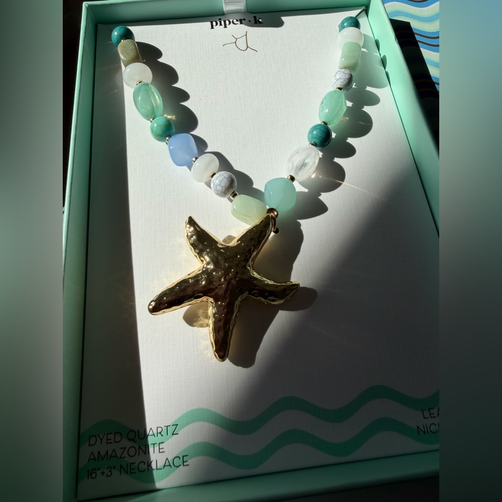 Piper k blue green beaded Gold Starfish Pendant amazonite Necklace - Picture 2 of 2